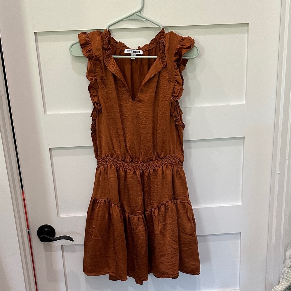 Steve Madden Brown Ruffle Mini Dress